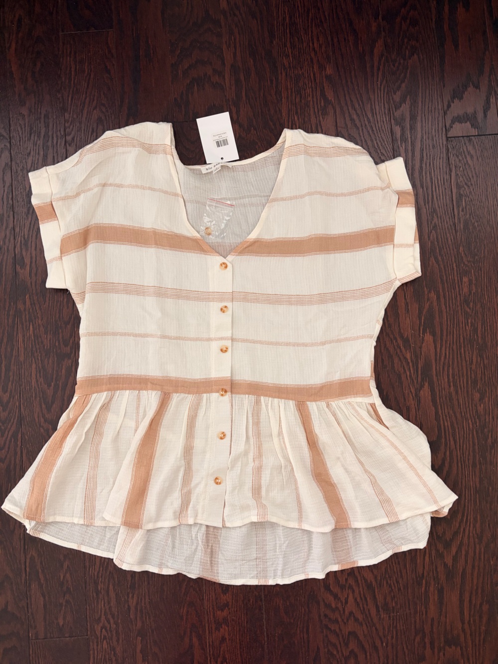 Striped Cream and Tan Button-Front Dress